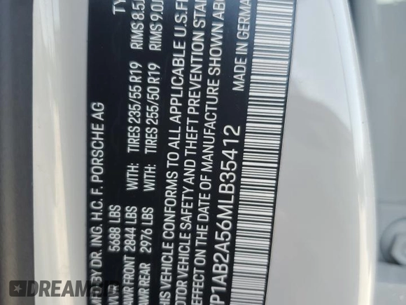 2021 Porsche Macan S with VIN WP1AB2A56MLB35412, listed as a Copart auction lot 57626125 with 63,105 mi miles and Salvage title. Bid and sale history available at DreamBid. Image 13.
