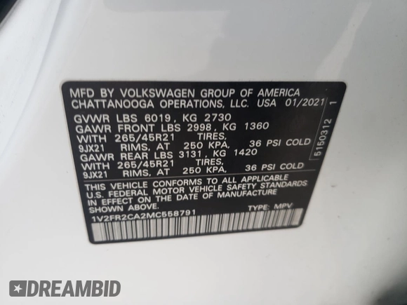 2021 Volkswagen Atlas SEL Premium R-Line z VIN 1V2FR2CA2MC558791, wystawiony jako Copart lot #47780925 z przebiegiem 79 521 mil mil oraz Szkoda całkowita • Salvage title. Historia ofert i sprzedaży dostępna na DreamBid. Obrazek 13.