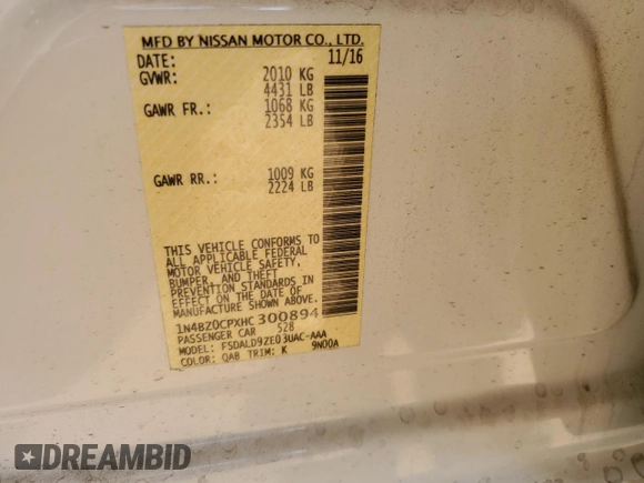 2017 Nissan LEAF SL with VIN 1N4BZ0CPXHC300894, listed as a Copart auction lot 82243014 with 9,895 mi miles and Clean Title. Bid and sale history available at carsss.com. Image 12.