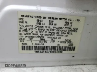 2004 Nissan Maxima SL with VIN 1N4BA41E74C824398, listed as a Copart auction lot 51312995 with 143,549 mi miles and Salvage Title. Bid and sale history available at DreamBid. Image 13.