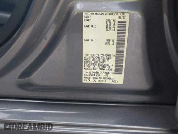 2017 Nissan Altima SV z VIN 1N4AL3AP2HC288869, wystawiony jako IAAI lot #41864317 z przebiegiem 218 256 mil mil oraz . Historia ofert i sprzedaży dostępna na DreamBid. Obrazek 9.