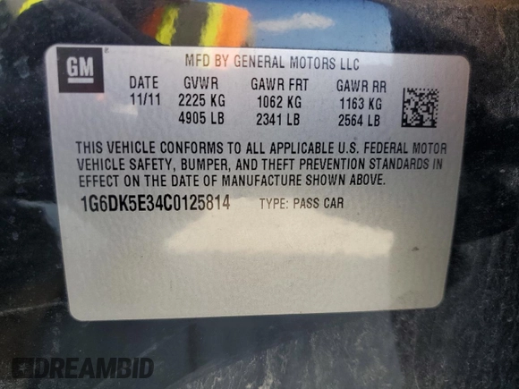 2012 Cadillac CTS Performance with VIN 1G6DK5E34C0125814, listed as a Copart auction lot 48924795 with 184,727 mi miles and Salvage Title. Bid and sale history available at DreamBid. Image 12.
