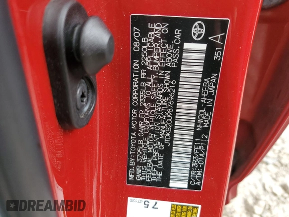 2008 Toyota Prius z VIN JTDKB20U987696216, wystawiony jako Copart lot #55510785 z przebiegiem 128 435 mil mil oraz Szkoda całkowita • Salvage title. Historia ofert i sprzedaży dostępna na DreamBid. Obrazek 12.