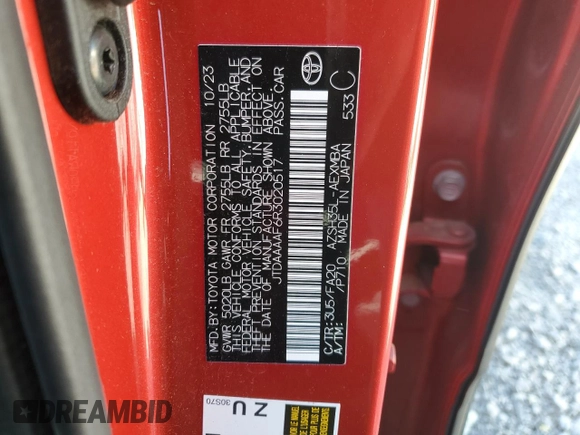2024 Toyota Crown XLE с VIN JTDAAAAF6R3020517, выставлен на аукционе Copart как лот 56853415 с пробегом 48 378 миль миль и Чистый • Clean title. История ставок и продаж доступна на DreamBid. Изображение 12.