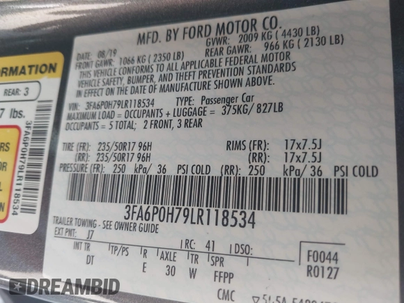 2020 Ford Fusion SE z VIN 3FA6P0H79LR118534, wystawiony jako IAAI lot #42065215 z przebiegiem 104 202 mil mil oraz . Historia ofert i sprzedaży dostępna na DreamBid. Obrazek 9.