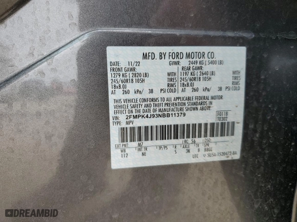 2022 Ford Edge SEL with VIN 2FMPK4J93NBB11379, listed as a Copart auction lot 48955395 with 18,867 mi miles and Salvage Title. Bid and sale history available at carsss.com. Image 13.