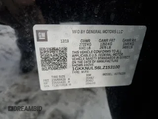 2020 GMC Acadia SLT with VIN 1GKKNULS6LZ153100, listed as a Copart auction lot 86060534 with 46,306 mi miles and Salvage Title. Bid and sale history available at DreamBid. Image 13.