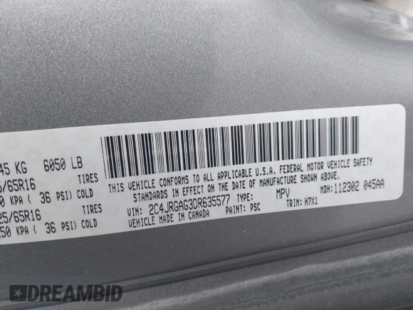 2013 Ram Cargo Van Tradesman with VIN 2C4JRGAG3DR635577, listed as a IAAI auction lot 41318833 with 187,319 mi miles and . Bid and sale history available at DreamBid. Image 9.