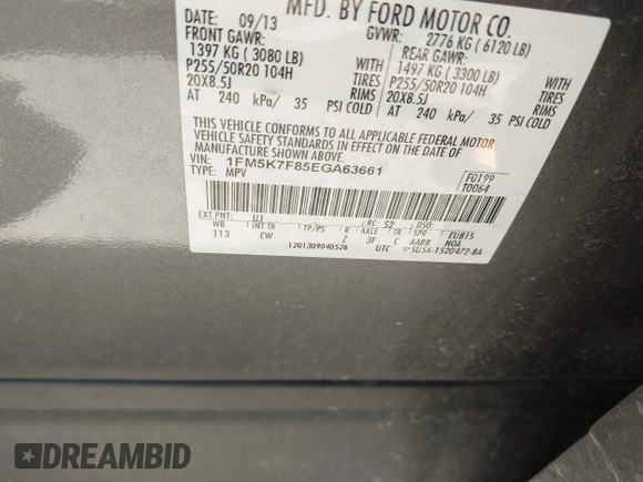 2014 Ford Explorer Limited with VIN 1FM5K7F85EGA63661, listed as a IAAI auction lot 41805995 with 143,148 mi miles and . Bid and sale history available at carsss.com. Image 9.