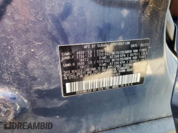 2021 Subaru Outback Touring with VIN 4S4BTAPC5M3215461, listed as a Copart auction lot 53080715 with 91,766 mi miles and Salvage title. Bid and sale history available at DreamBid. Image 15.