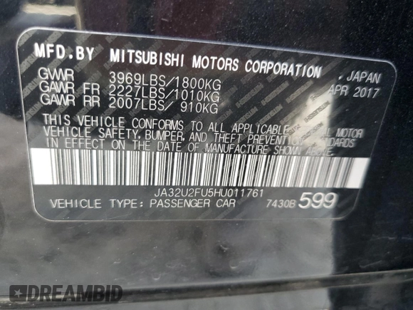 2017 Mitsubishi Lancer ES with VIN JA32U2FU5HU011761, listed as a Copart auction lot 80429054 with 82,601 mi miles and Salvage Title. Bid and sale history available at DreamBid. Image 14.
