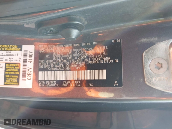 2010 Toyota Sienna CE with VIN 5TDKK4CC5AS312894, listed as a IAAI auction lot 42027330 with 167,817 mi miles and . Bid and sale history available at DreamBid. Image 9.