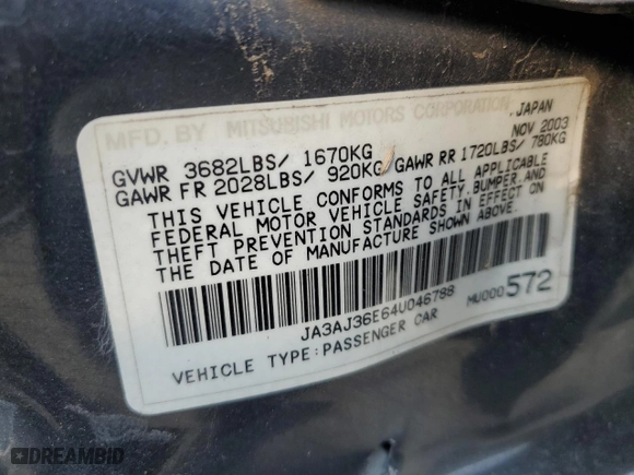 2004 Mitsubishi Lancer LS with VIN JA3AJ36E64U046788, listed as a Copart auction lot 71395384 with 222,288 mi miles and Salvage Title. Bid and sale history available at carsss.com. Image 14.