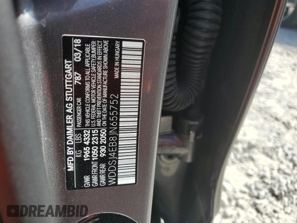 2018 Mercedes-Benz CLA 250 with VIN WDDSJ4EB8JN655752, listed as a Copart auction lot 41113773 with 51,436 mi miles and . Bid and sale history available at DreamBid. Image 12.