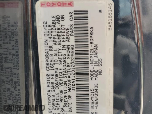 2002 Toyota ECHO z VIN JTDAT123120229590, wystawiony jako Copart lot #53384694 z przebiegiem 177 665 mil mil oraz Nie do naprawy • Non repairable. Historia ofert i sprzedaży dostępna na DreamBid. Obrazek 12.