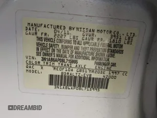 2011 Nissan Sentra 2.0 with VIN 3N1AB6AP0BL715995, listed as a IAAI auction lot 41216406 with 187,697 mi miles and . Bid and sale history available at DreamBid. Image 9.