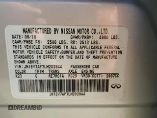2020 Infiniti Q50 3.0t LUXE with VIN JN1EV7AP7LM202944, listed as a Copart auction lot 52463535 with 69,757 mi miles and Salvage Title. Bid and sale history available at carsss.com. Image 15.