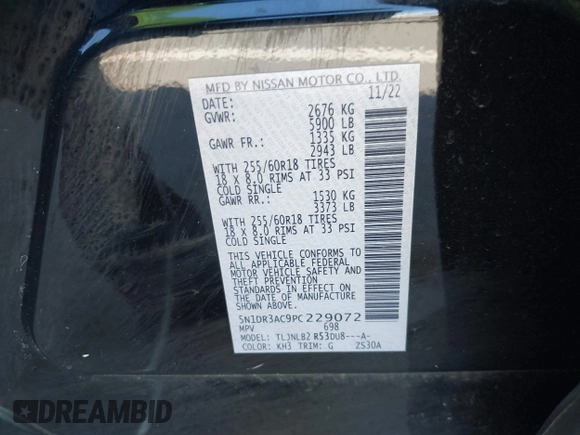2023 Nissan Pathfinder S with VIN 5N1DR3AC9PC229072, listed as a IAAI auction lot 41767676 with 41,813 mi miles and . Bid and sale history available at DreamBid. Image 9.
