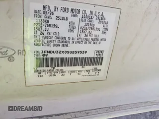 1995 Ford Explorer XL с VIN 1FMDU32X0SUB59559, выставлен на аукционе IAAI как лот 42403039 с пробегом 362 695 миль миль и . История ставок и продаж доступна на DreamBid. Изображение 9.