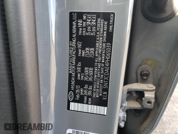 2023 Hyundai Santa Cruz SEL with VIN 5NTJCDAE4PH065039, listed as a Copart auction lot 43552605 with 18,129 mi miles and Salvage title. Bid and sale history available at DreamBid. Image 12.