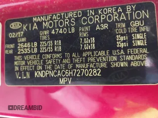 2017 Kia Sportage EX with VIN KNDPNCAC6H7270282, listed as a IAAI auction lot 42616771 with 126,311 mi miles and . Bid and sale history available at DreamBid. Image 9.