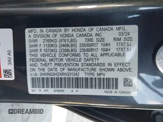 2024 Honda CR-V LX with VIN 2HKRS3H2XRH331242, listed as a IAAI auction lot 40762724 with 4,274 mi miles and . Bid and sale history available at DreamBid. Image 9.
