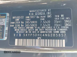 2022 Kia Telluride SX z VIN 5XYP5DHC4NG285857, wystawiony jako IAAI lot #42420016 z przebiegiem 40 000 mil mil oraz . Historia ofert i sprzedaży dostępna na DreamBid. Obrazek 9.