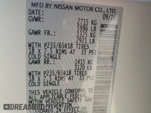 2017 Nissan Pathfinder SL с VIN 5N1DR2MM6HC615612, выставлен на аукционе Copart как лот 64879005 с пробегом 169 527 миль миль и Чистый • Clean title. История ставок и продаж доступна на DreamBid. Изображение 13.