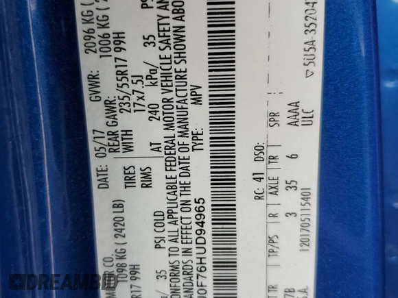 2017 Ford Escape S z VIN 1FMCU0F76HUD94965, wystawiony jako Copart lot #61836265 z przebiegiem 124 771 mil mil oraz Szkoda całkowita • Salvage title. Historia ofert i sprzedaży dostępna na DreamBid. Obrazek 14.