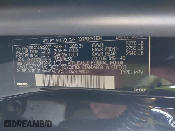 2016 Volvo XC60 T5 Premier с VIN YV4612RK7G2828503, выставлен на аукционе IAAI как лот 42176880 с пробегом 64 324 миль миль и . История ставок и продаж доступна на DreamBid. Изображение 9.