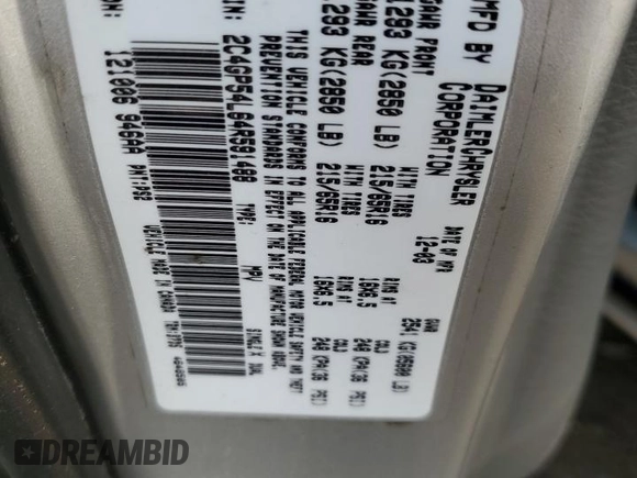 2004 Chrysler Town & Country Touring with VIN 2C4GP54L64R591488, listed as a Copart auction lot 71757554 with 169,116 mi miles and Salvage Title. Bid and sale history available at DreamBid. Image 13.