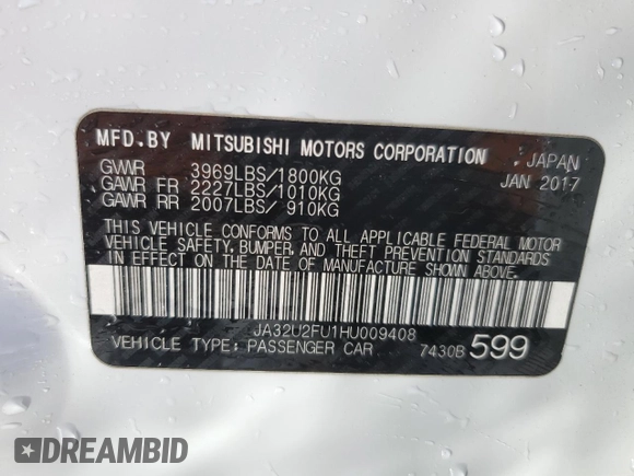 2017 Mitsubishi Lancer ES with VIN JA32U2FU1HU009408, listed as a Copart auction lot 39421434 with 80,616 mi miles. Bid and sale history available at carsss.com. Image 12.
