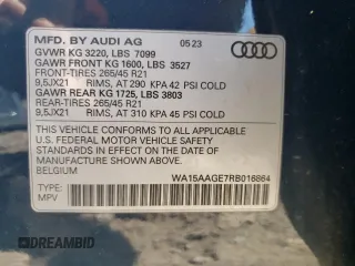 2024 Audi Q8 e-tron Premium Plus z VIN WA15AAGE7RB016864, wystawiony jako Copart lot #56564354 z przebiegiem 11 541 mil mil oraz Szkody całkowita. Historia ofert i sprzedaży dostępna na DreamBid. Obrazek 14.