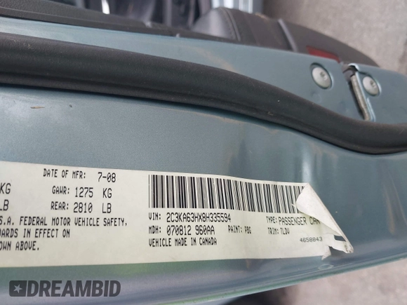 2008 Chrysler 300 C Hemi z VIN 2C3KA63HX8H335594, wystawiony jako IAAI lot #41907869 z przebiegiem Nie podano mil oraz . Historia ofert i sprzedaży dostępna na DreamBid. Obrazek 9.