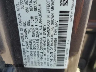 2022 Honda CR-V EX z VIN 2HKRW1H54NH405199, wystawiony jako Copart lot #71213234 z przebiegiem 40 948 mil mil oraz Szkoda całkowita • Salvage title. Historia ofert i sprzedaży dostępna na DreamBid. Obrazek 15.
