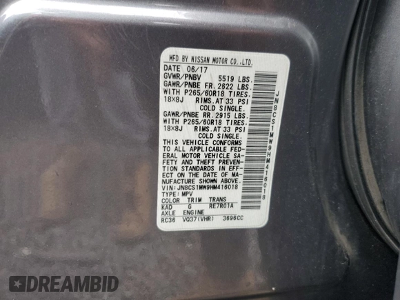 2017 Infiniti QX70 z VIN JN8CS1MW9HM416018, wystawiony jako Copart lot #60274225 z przebiegiem 45 125 mil mil oraz Szkoda całkowita • Salvage title. Historia ofert i sprzedaży dostępna na DreamBid. Obrazek 13.