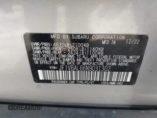 2022 Subaru WRX Limited with VIN JF1VBAL66N9031302, listed as a IAAI auction lot 41798786 with 64,009 mi miles. Bid and sale history available at carsss.com. Image 9.