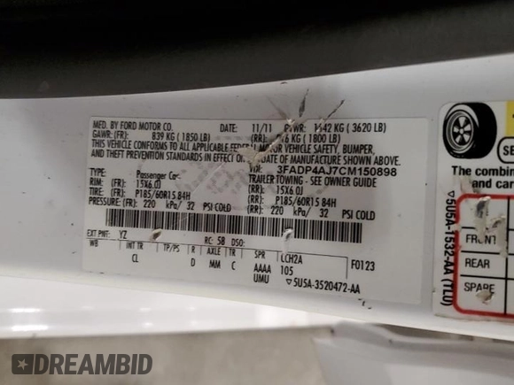 2012 Ford Fiesta S with VIN 3FADP4AJ7CM150898, listed as a Copart auction lot 50651175 with 110,902 mi miles and Clean Title. Bid and sale history available at DreamBid. Image 12.