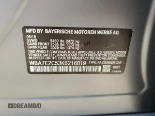 2019 BMW 7 Series 740i with VIN WBA7E2C53KB216819, listed as a Copart auction lot 76676013 with 60,928 mi miles. Bid and sale history available at carsss.com. Image 12.