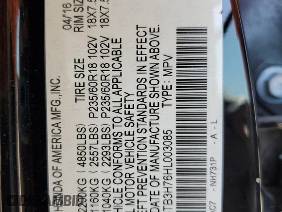 2017 Acura RDX w/Advance Pkg with VIN 5J8TB3H76HL003085, listed as a Copart auction lot 50274775 with 62,450 mi miles and Salvage Title. Bid and sale history available at carsss.com. Image 15.