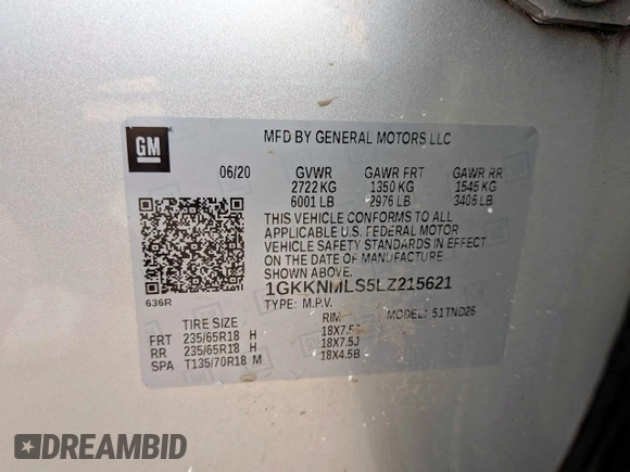 2020 GMC Acadia SLT с VIN 1GKKNMLS5LZ215621, выставлен на аукционе Copart как лот 62431825 с пробегом 80 014 миль миль и Списание • Salvage title. История ставок и продаж доступна на DreamBid. Изображение 10.