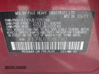 2013 Subaru Impreza Special Sports Premium с VIN JF1GPAL60D2867382, выставлен на аукционе IAAI как лот 42301012 с пробегом 164 303 миль миль и . История ставок и продаж доступна на DreamBid. Изображение 9.