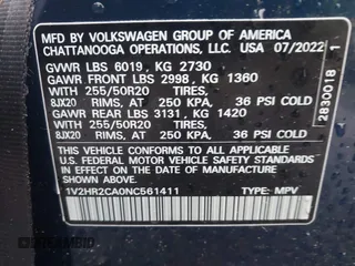 2022 Volkswagen Atlas SE z VIN 1V2HR2CA0NC561411, wystawiony jako IAAI lot #41941719 z przebiegiem Nie podano mil oraz . Historia ofert i sprzedaży dostępna na DreamBid. Obrazek 9.