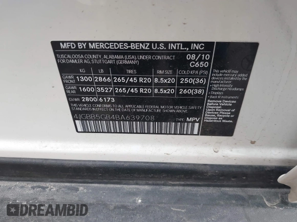2011 Mercedes-Benz M 350 с VIN 4JGBB5GB4BA639708, выставлен на аукционе IAAI как лот 42201053 с пробегом 136 434 миль миль и . История ставок и продаж доступна на DreamBid. Изображение 9.