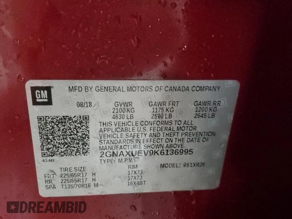 2019 Chevrolet Equinox LT with VIN 2GNAXUEV9K6136995, listed as a Copart auction lot 47191365 with 71,335 mi miles and Clean Title. Bid and sale history available at DreamBid. Image 14.