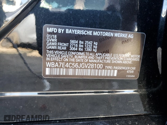 2018 BMW 7 Series 740i xDrive with VIN WBA7E4C56JGV28100, listed as a Copart auction lot 41079924 with 63,891 mi miles. Bid and sale history available at carsss.com. Image 13.