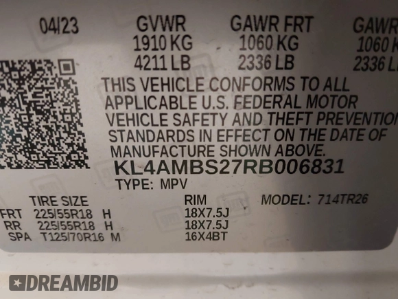 2024 Buick Encore GX Preferred with VIN KL4AMBS27RB006831, listed as a IAAI auction lot 42335000 with 15,614 mi miles and . Bid and sale history available at DreamBid. Image 9.