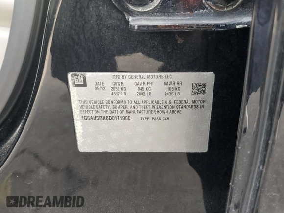 2013 Cadillac ATS Luxury with VIN 1G6AH5RX8D0171906, listed as a Copart auction lot 52077975 with 96,039 mi miles and Salvage Title. Bid and sale history available at DreamBid. Image 15.