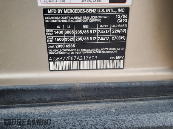 2007 Mercedes-Benz M 320 CDI with VIN 4JGBB22E87A217609, listed as a Copart auction lot 81698054 with 173,766 mi miles and Salvage Title. Bid and sale history available at carsss.com. Image 13.