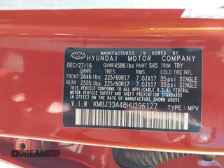 2017 Hyundai Tucson SE z VIN KM8J33A48HU396127, wystawiony jako IAAI lot #41785992 z przebiegiem 86 667 mil mil oraz . Historia ofert i sprzedaży dostępna na DreamBid. Obrazek 9.